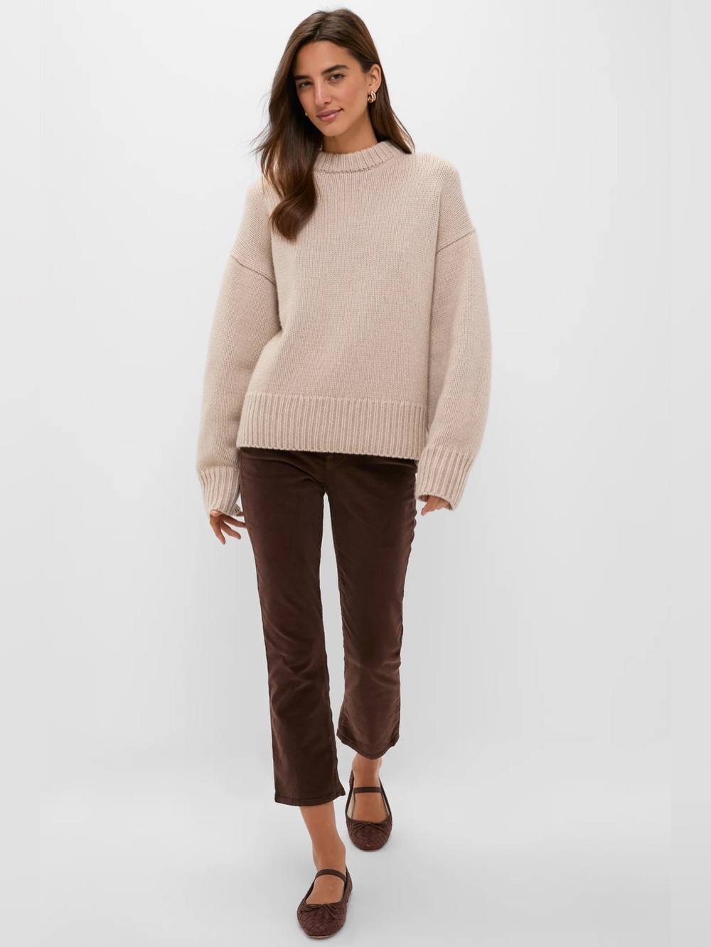 Cashmere Wool Crewneck Genevieve Sweater in Color Sandstone Tuckernuck